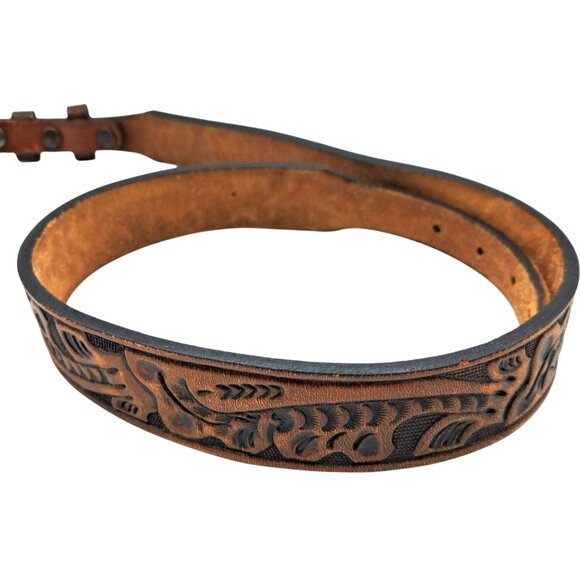 Vintage Circle S Wester Tooled Leather Ranger Belt Size 32 Floral Oak Unisex - Picture 4 of 11
